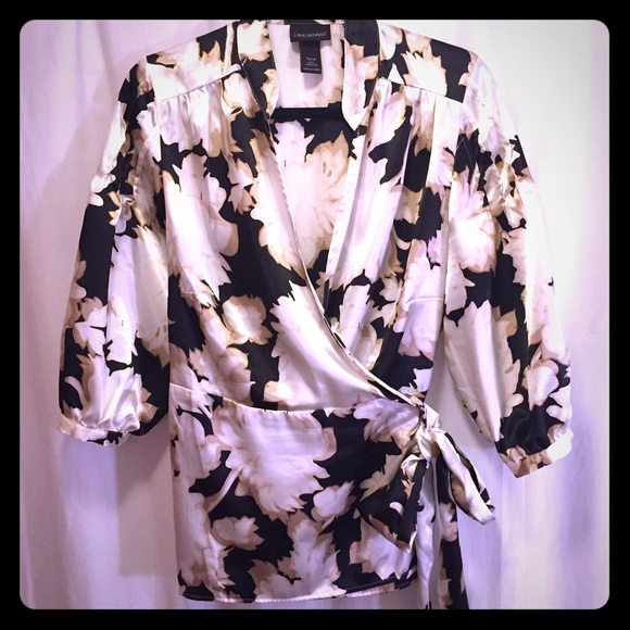 Lane Bryant Black and white floral wrap shirt