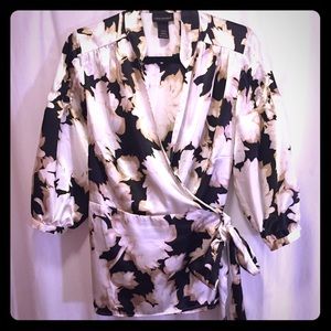 Lane Bryant Black and white floral wrap shirt