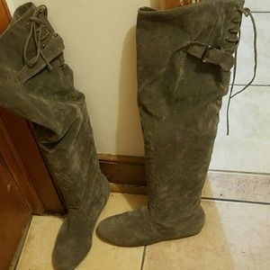 Grey sude thigh high boots
