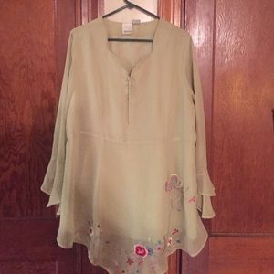 Green Tunic with embroidered flowers on bottom