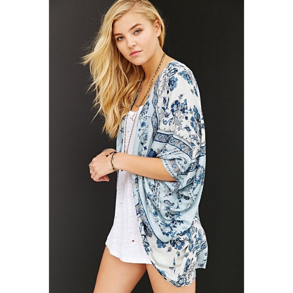Blue Scarf Print Kimono