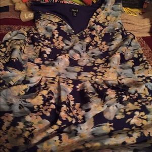 V-Neck Floral Water Color Purple Midi Dress