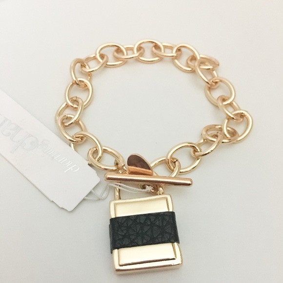 Gold and Leather Lock Bracelet