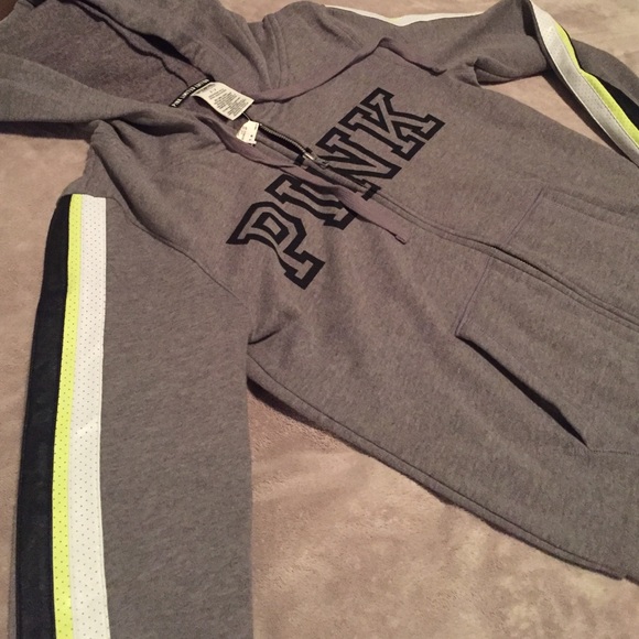 🆕VS PINK Limited Edition Grey Faux Leather Hoodie - Picture 2 of 4