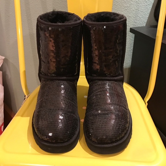Black Sequin Ugg Boots - Classic Short