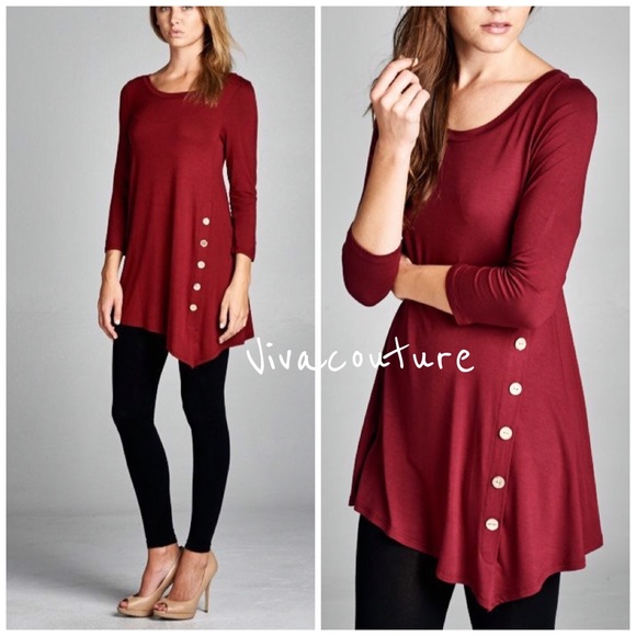 Last One * Chic Burgundy Side Button Tunic - Picture 4 of 4