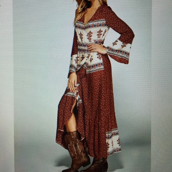 Bohemian Tie belt high slit dress 👗size 6-8 - Picture 4 of 4