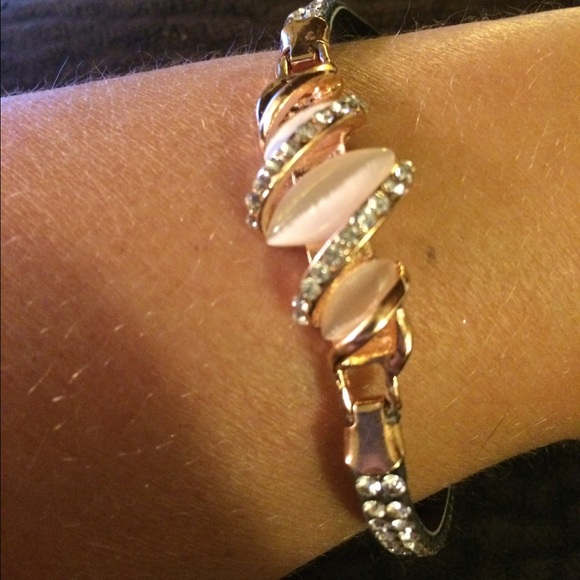 Austrian Crystal and White Opal Leather Bracelet