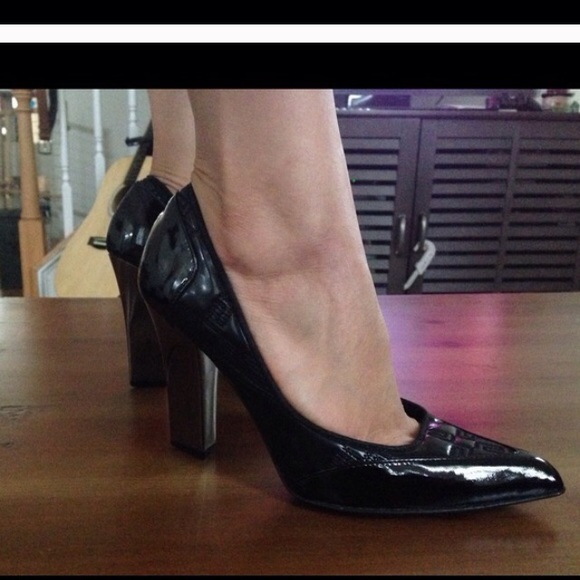 Versace patent leather greek key pumps