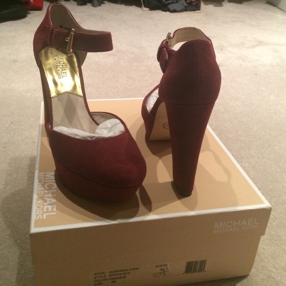 MICHAEL Michael Kors Shoes - Michael Kors HAVEN ankle strap burgundy chunk heel