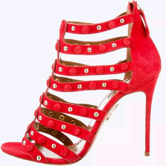 AQUAZZURA VERY WILD RED STUDDED HEELS US 9 - Picture 1 of 6