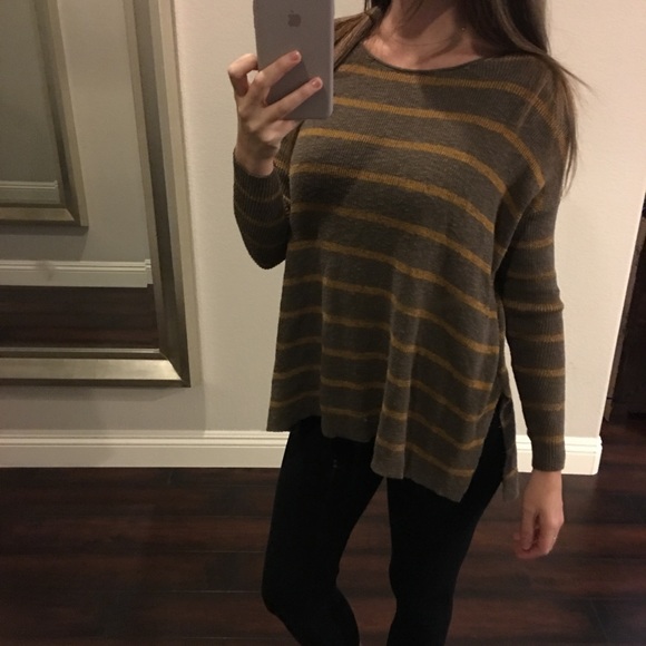 Free People Women's brown and yellow striped Oversized Sweater size XS