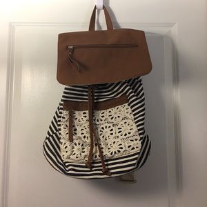 Stripped Lace Flip Top Backpack