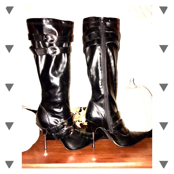 Faux leather heeled boots