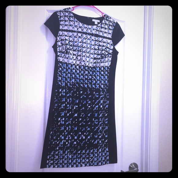 NY&Co Black, Blue & White Geometric Pattern Dress