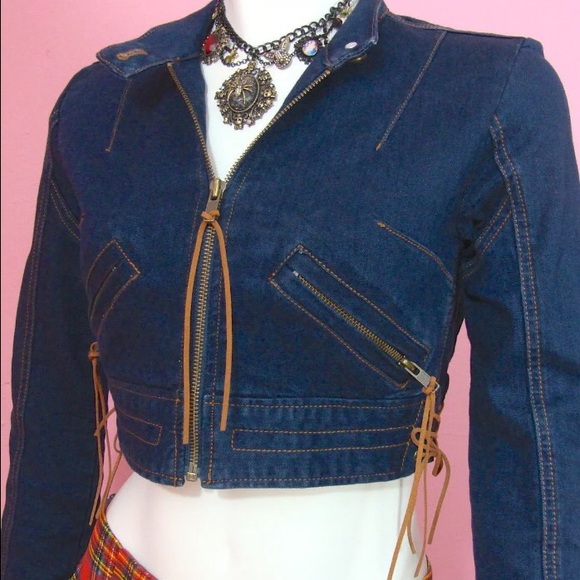 BETSEY JOHNSON Corset Skull Jean Jacket Sz 8 - Picture 2 of 4