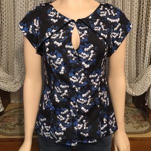 ZAC POSEN Beautiful Blouse Sz 4 Blk/Blue/White