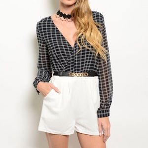 Black and white backless Romper