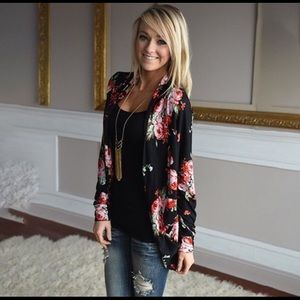 Floral print cardigan coat