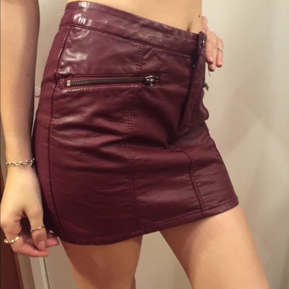 Burgundy pleather mini skirt