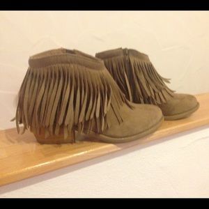 Tan Fringe Booties