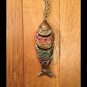 Colorful Long Chain Brass Fish Necklace! Mermaid