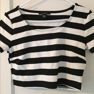 Forever 21 white black striped crop top