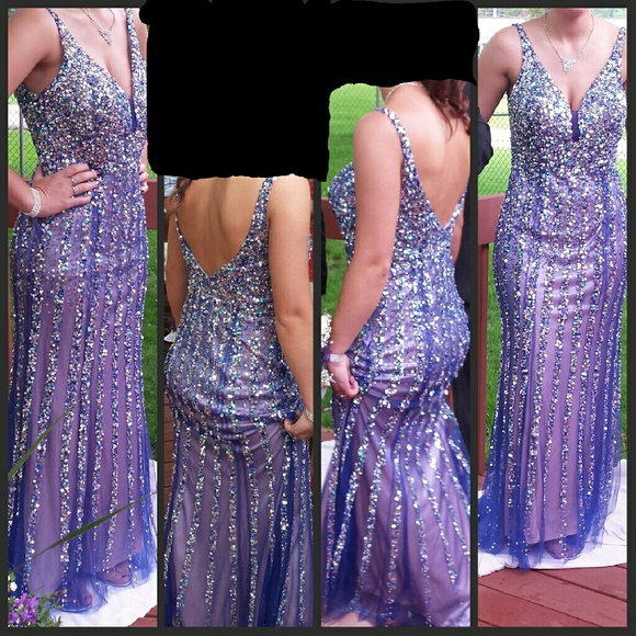 Sparkly, sequence, Purple Prom Dress