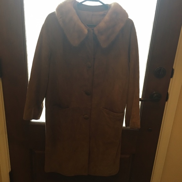 Suede coat with mink collar