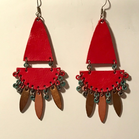 Handmade leather chandelier earrings