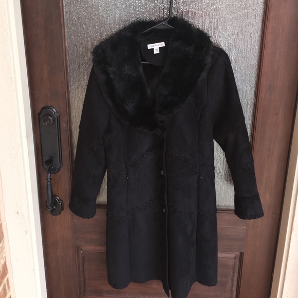 Suede and faux fur coat