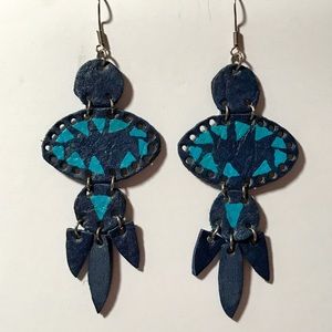 Handmade leather chandelier earrings