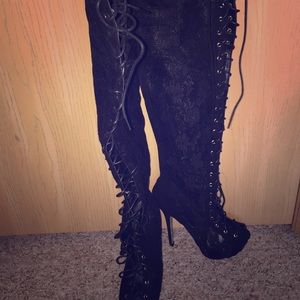 Thigh high lace heels