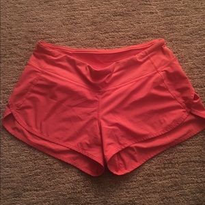 Coral Lululemon speed shorts