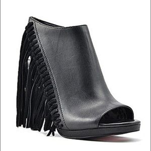 "Reba" peep toe fringe booties