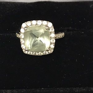 Light Green Topaz and White Sapphire Ring
