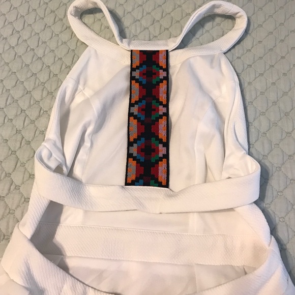 White dress with Aztec accents, Lizard Thicket