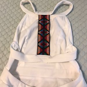 White dress with Aztec accents, Lizard Thicket