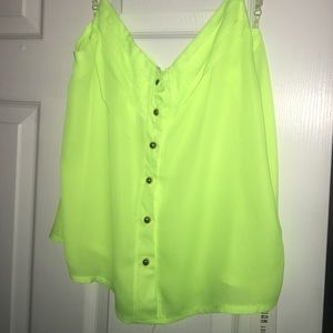 Lime green sheer button up tank