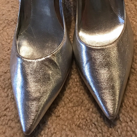 J Renee silver pumps with crystals on the heel