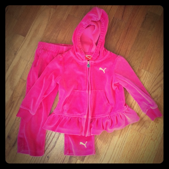 Pink velour peplum puma tracksuit 18 months