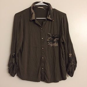 Olive and Camo Button Down Top
