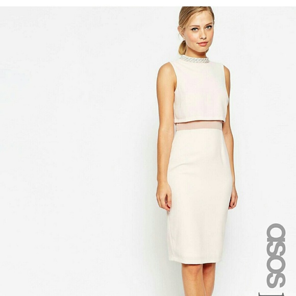 Embellished Collar Stand Dress - Blush