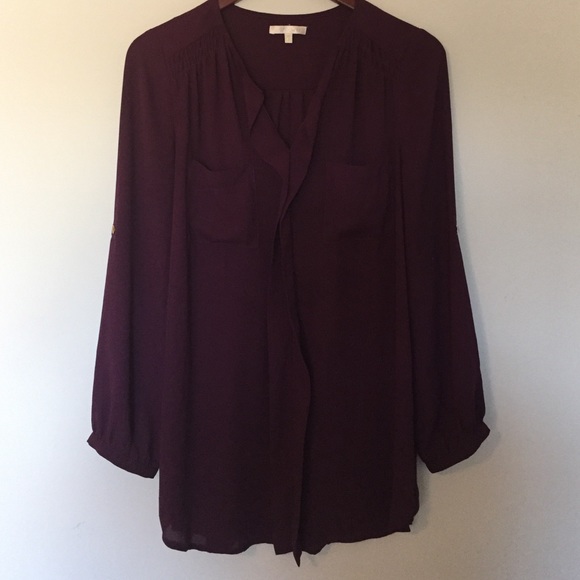 Burgundy semi-sheer blouse