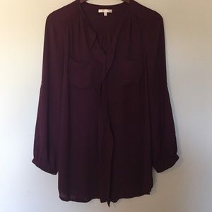 Burgundy semi-sheer blouse