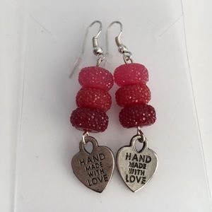 Holiday Red Gumdrops Earrings with Heart Charm