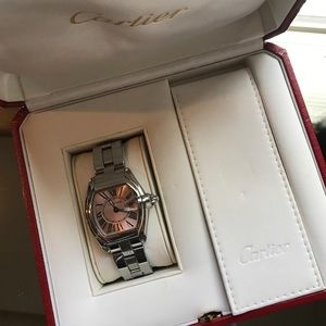Cartier roadster pink sunray steel womens's watch