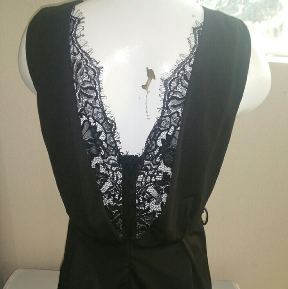 Black lace trim mini dress