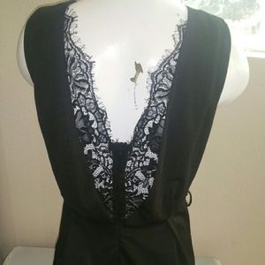 Black lace trim mini dress