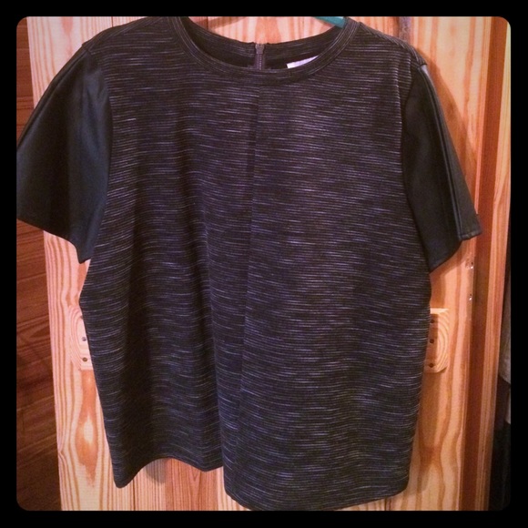 LOFT Black Shirt with Leather Sleeves